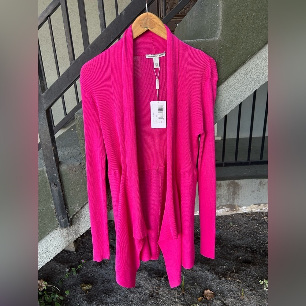 NWT Cotton by Autumn Cashmere Rib Drape Cardigan in Hyper Pink Sz Large